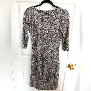 J. McLaughlin Ruched Side Dress XS Black And Cream Print Stretch Wedding Guest